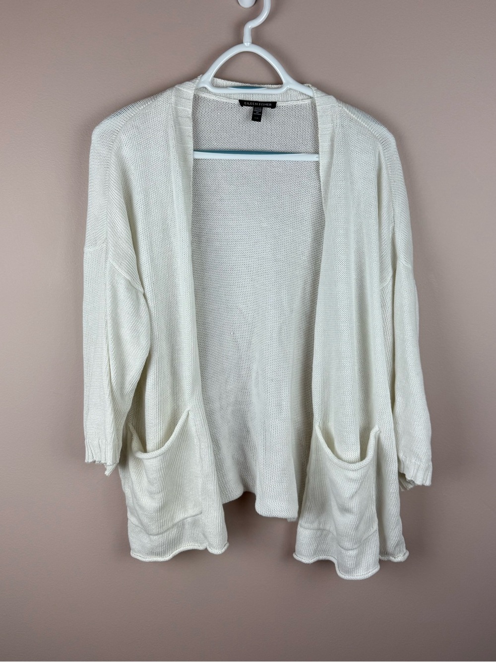 EILEEN FISHER | Open Front organic Linen cotton Blend white Cardigan sweater L